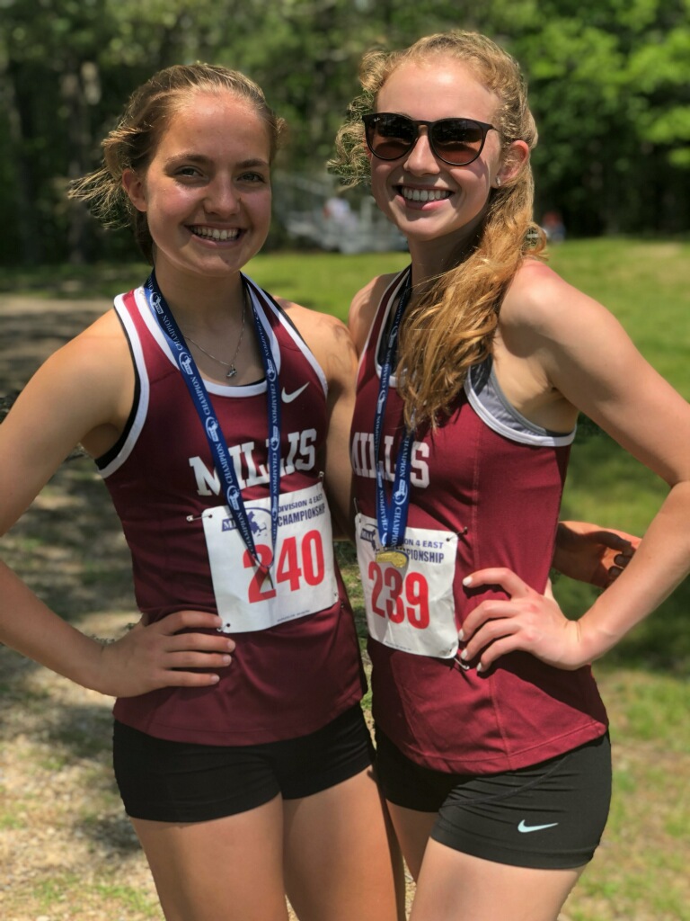 A benefit to her team when she’s playing soccer, basketball or track, Millis High senior Erin Mundy hopes to be able to get back onto track soon. Shown in the track photo with Bethany Steiner on left.  Photos used courtesy of Erin Mundy.