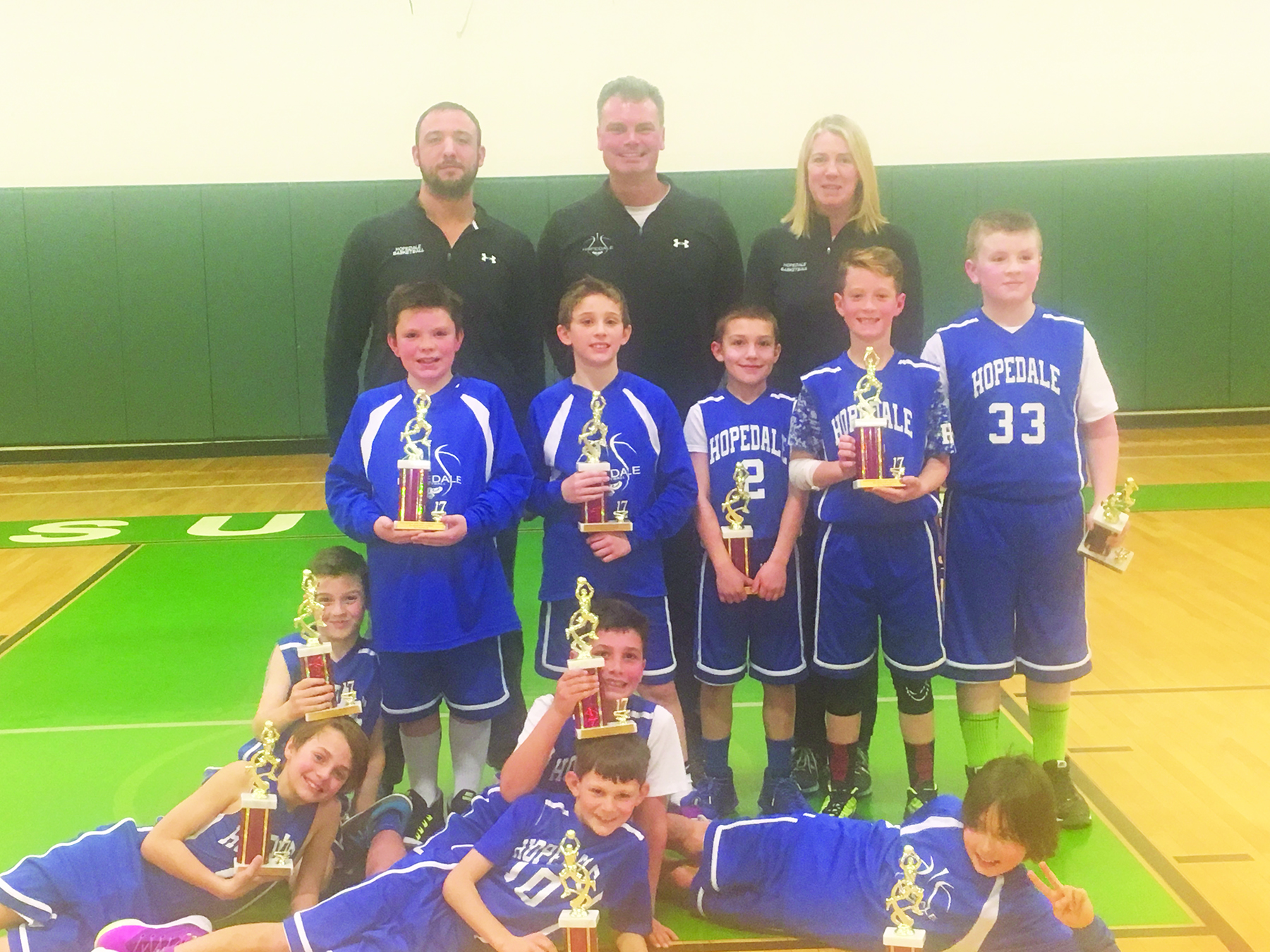 Top Row from left to right: Coaches Justin Lewis, Grant Deppe, Cheryl Carroll Standing from left to right: Connor Griffin, Nate Consigli, Brayden Lewis, Robbie Manning, Danny Carroll Kneeling from left to right: Patrick Madden, Eric Deppe Lying down from left to right: Mikey Rutkowski, Dominic Costanza, Lukas Pannenborg