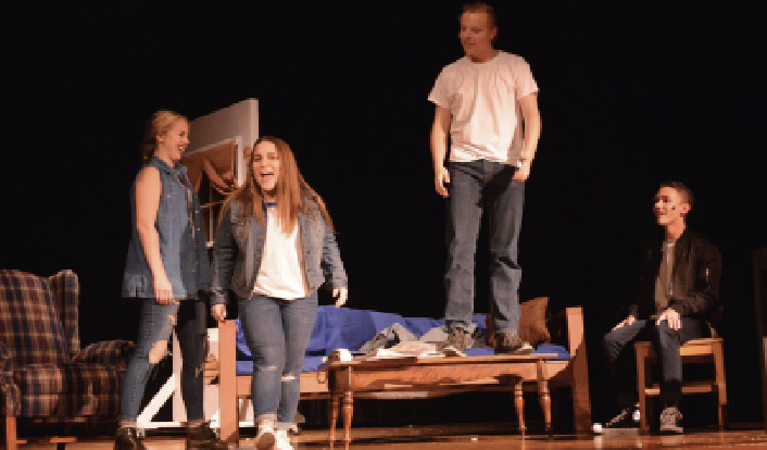 Left to Right: Missy Davis as Darry, Bella Baci as Two-Bit, Collin Smith as Sodapop, and Joey Soares as Ponyboy. 