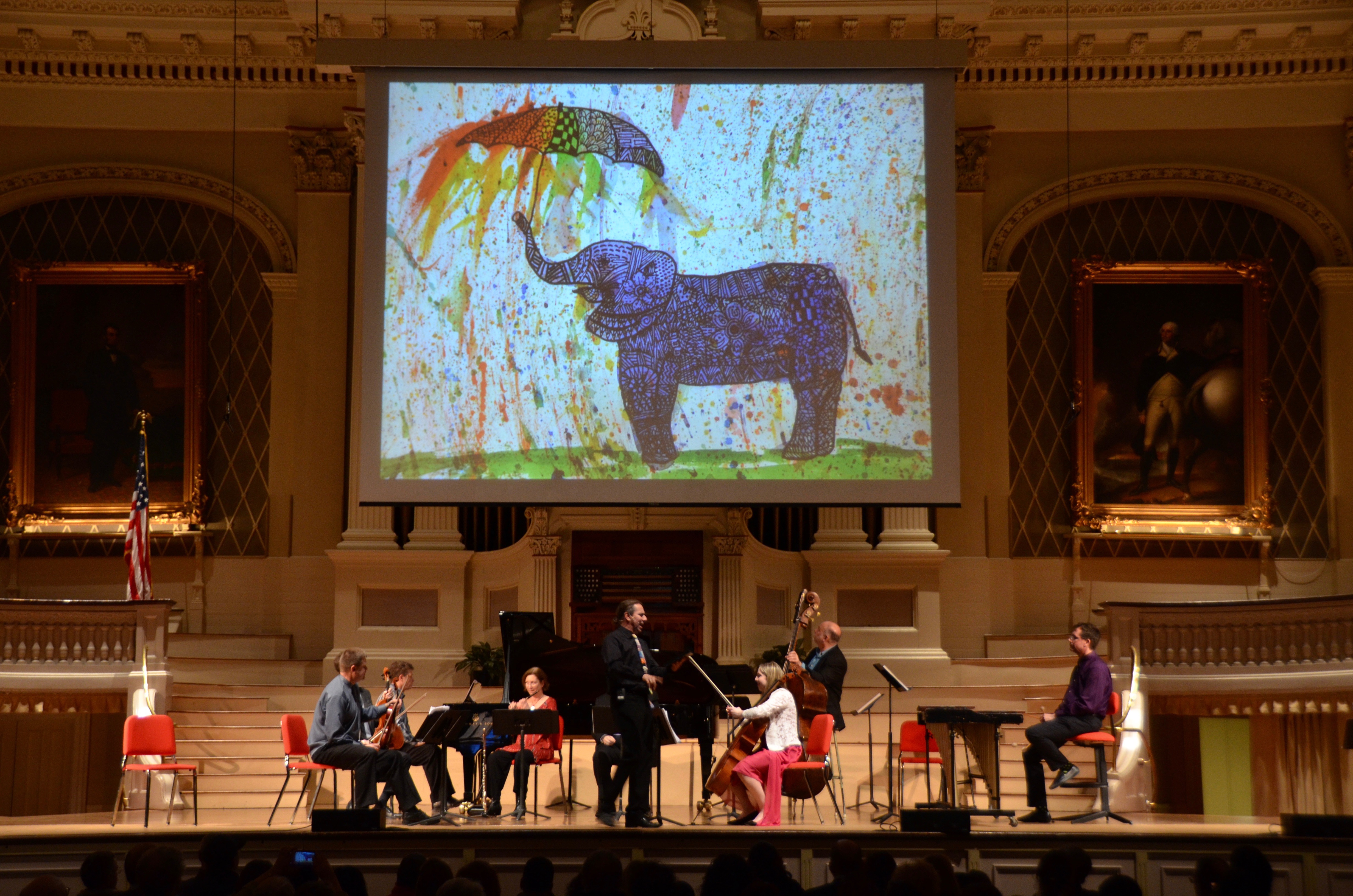 Family Concert cover photo: One highlight of Franklin Artweek, April 27-May 6, will be a concert by the Worcester Chamber Music Society, with music-inspired illustrations of art created by Franklin children. 