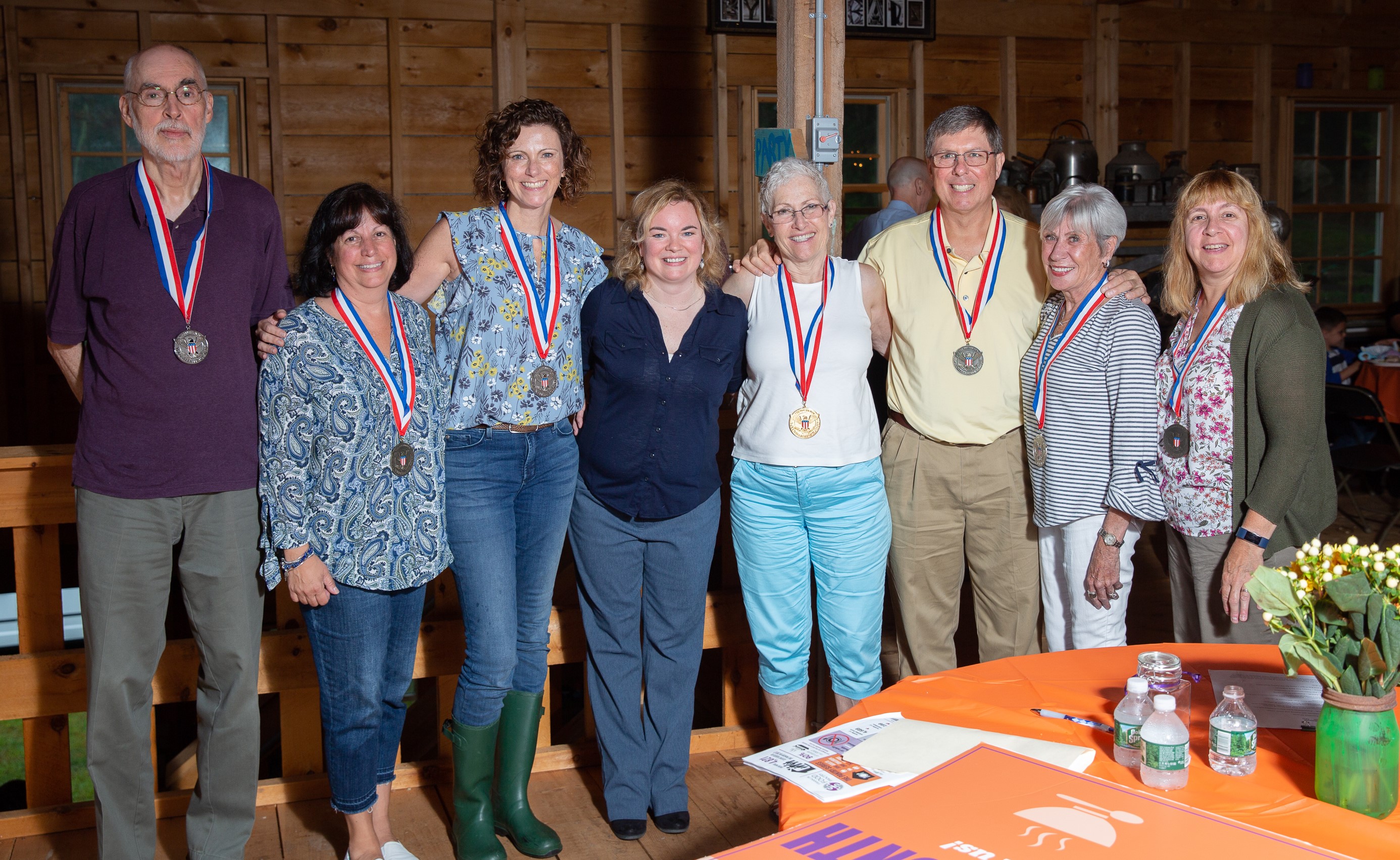 Franklin Food Pantry volunteers who received top awards for their service were (left to right) Dan Davis, Diane Daddario, Molly Kilburn, (Erin Lynch, executive director), Sue Strittmatter, Dave Strittmatter, Donna O’Neill and Jeanne Hummell. (Award recipient Kym Pruitt is missing from photo.) Photo courtesy of Sarah Montani Photography. 