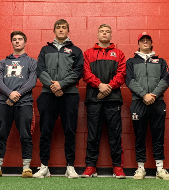 Holliston’s wrestling captains include, from left, Jake Fisher, Dave Harding, Spencer Fetrow and Brian Gary.