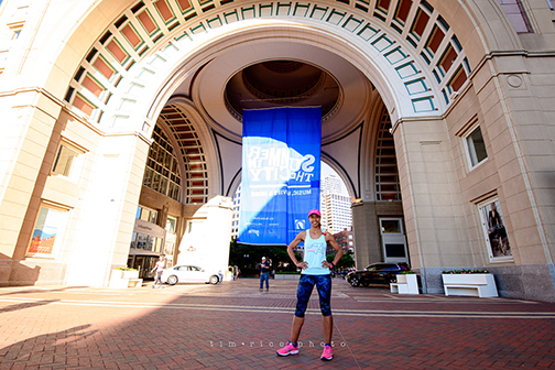 Medway resident and breast cancer survivor Davina McNaney finished a 390-mile run and raised $24,732 for the Breast Cancer Research Foundation in early July, her second such run for the cause. She began her run at the Boston Harbor Hotel.  Photo by Tim Rice Photography