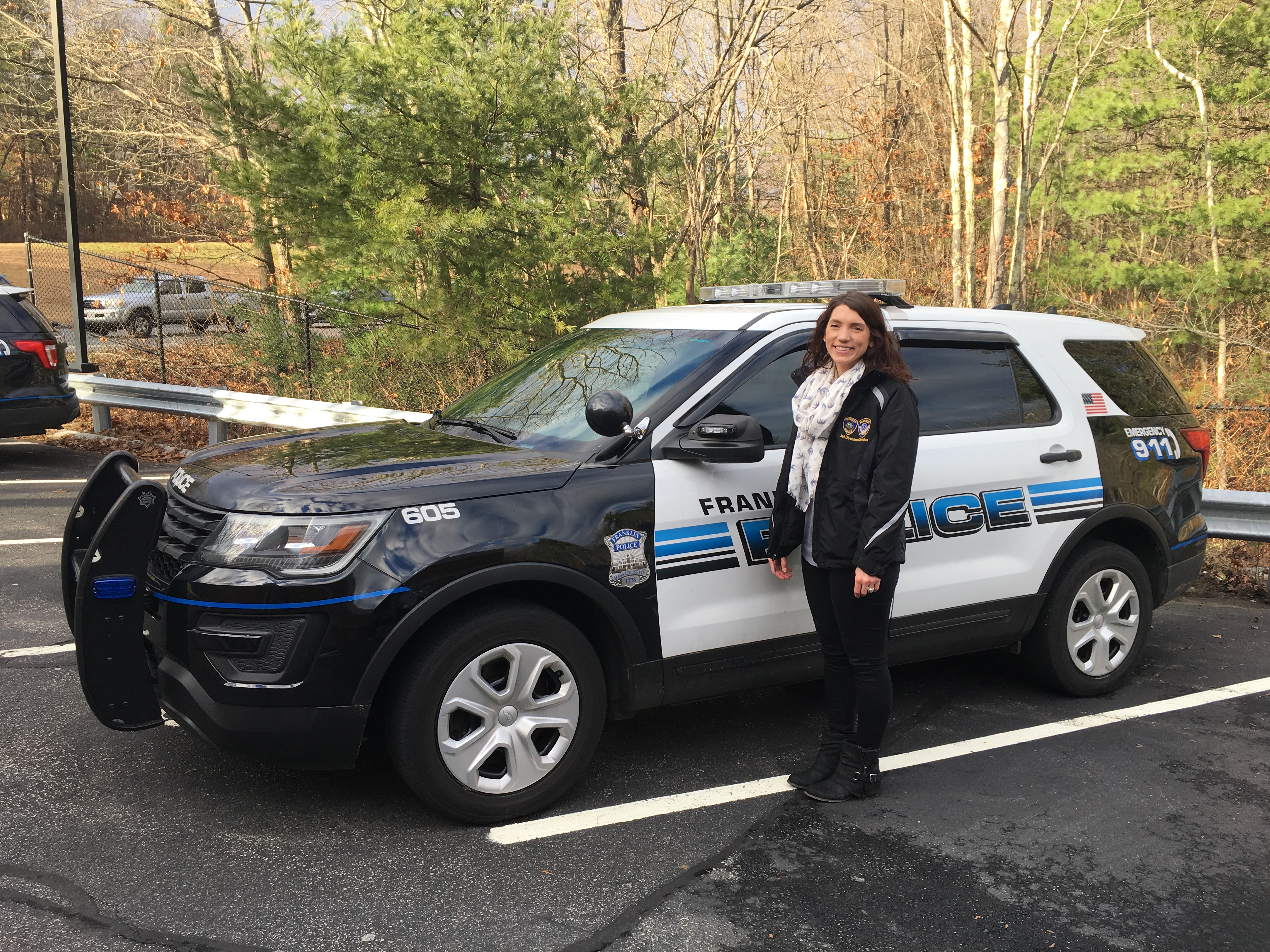 Shown is clinician Kallie Montagano, who began in December working with the Medway and Franklin Police Departments in its Jail Diversion program, paid for through a grant from the Mass. Department of Mental Health. The program aims to provide people experiencing mental health crises that lead to police intervention with the resources they need rather than arrest them.