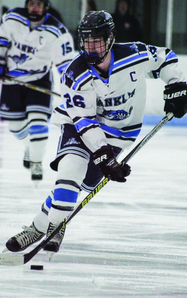 Luke Downie already scored a winning goal in a state championship for Franklin Hockey as a sophomore. Now a senior, he hopes to reach that level one more time. Submitted photos.