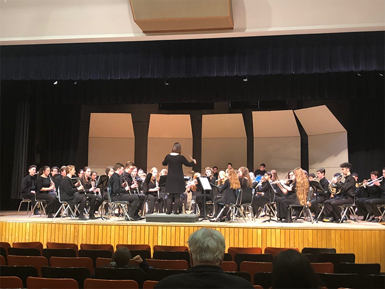 The Medway High School Concert Band performs at the Massachusetts Instrumental and Choral Conductors Association Concert Festival at Foxborough High School. (Photo courtesy Medway Public Schools)