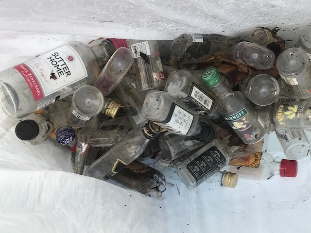 Millis Resident Dave O’Gara picked up so many nip bottles while walking his dog on Millis Beautification Day that he snapped this picture of them. Similar experiences by other residents that day prompted Millis Lion Bill Lawson to reach out to Rep. Shawn Dooley to inquire about putting a deposit on the small liquor bottles. Dooley informed him such legislation, H.3528, was filed in January 2017 by Randy Hunt, of the 5th Barnstable District.