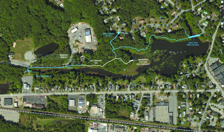 This aerial view of the Riverwalk Trail shows existing and proposed components. (Graphic/Courtesy of Open Space and Recreation Committee)