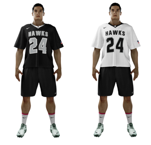 A new Bellingham-Millis coop lacrosse team, the Hawks, will give new Millis players a chance to play and existing Bellingham players a chance to be competitive. Shown are the new uniforms Bellingham Coach Steve Linehan has ordered for the team.