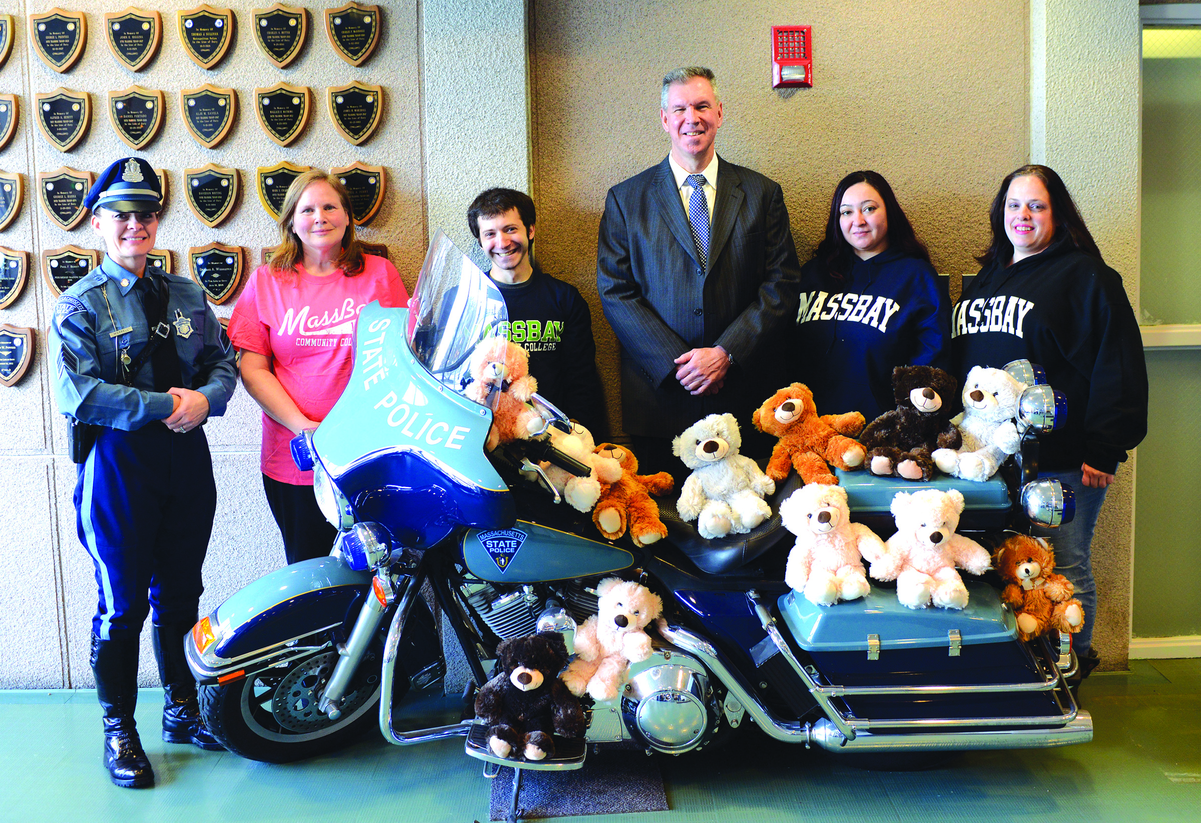 From left to right; Sgt. Nicole Morrell, Nancy Maillet, John Mattingly, Colonel Richard McKeon, Vania Dias, and Melissa Bell. Photo by Sgt. Tom Ryan, Massachusetts State Police.